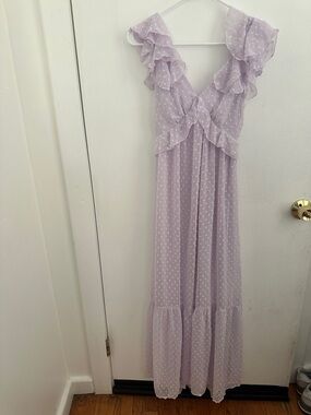Francesca's Collections Lavender Polka Dot Ruffle Maxi Chemise